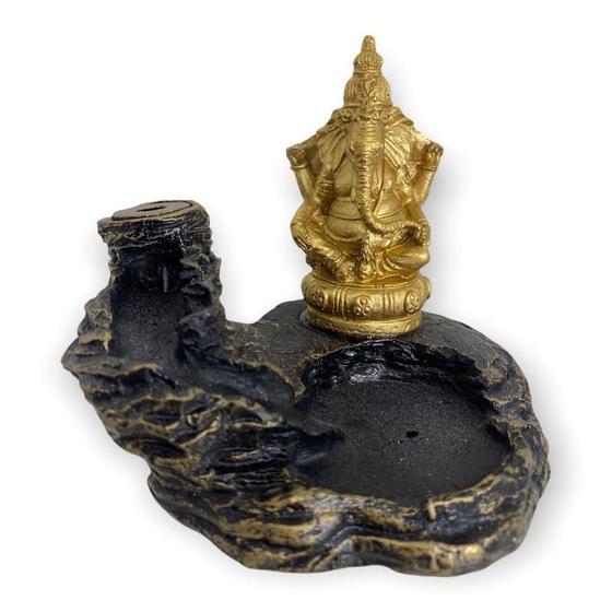 Imagem de Incensário Cascata Ganesh Dourado Envelhecido Sentado 10Cm