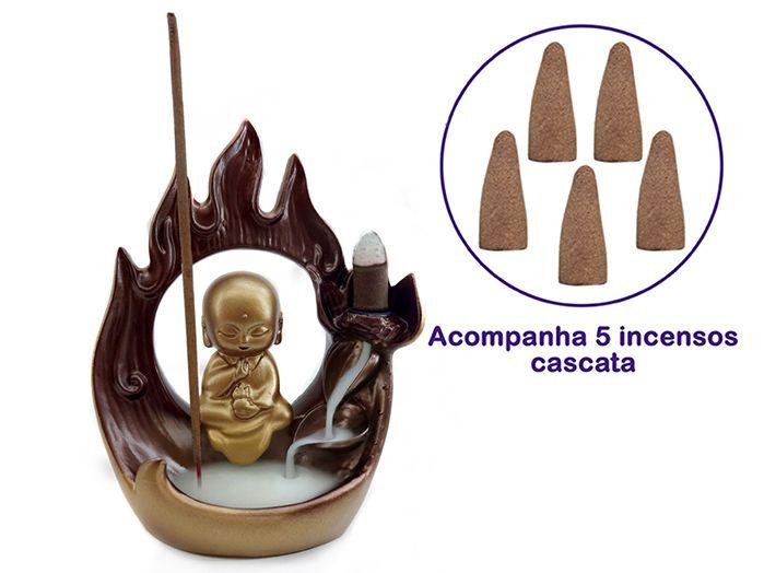 Imagem de Incensário Cascata Monge Sol + 5 Incensos Cone Cascata De Fumaça