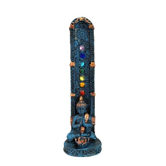 Imagem de Incensário DE RESINA Vertical 7 Chakras Buda MEDIDTANDO Azul