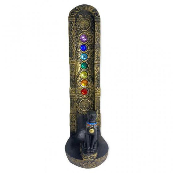 Imagem de Incensário Egípcio Dourado 7 Chakras Bastet Vertical 22 cm