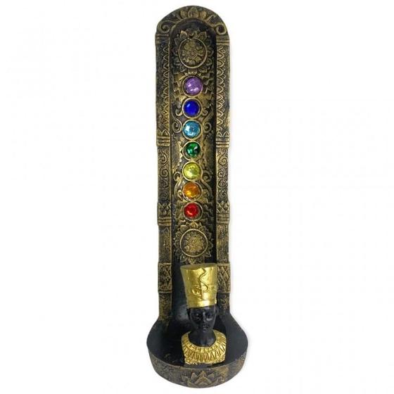 Imagem de Incensário Egípcio Dourado 7Chakras Nifertiti Vertical 22Cm