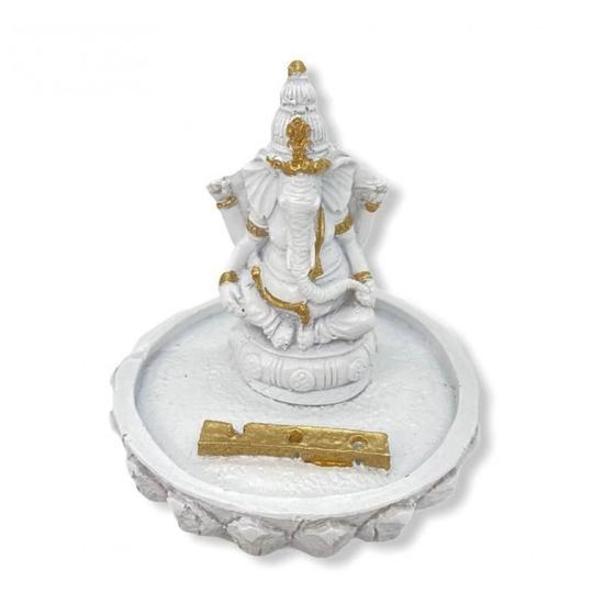 Imagem de Incensário Ganesha Branco Meditando Na Flor Lotus 8 Cm Em