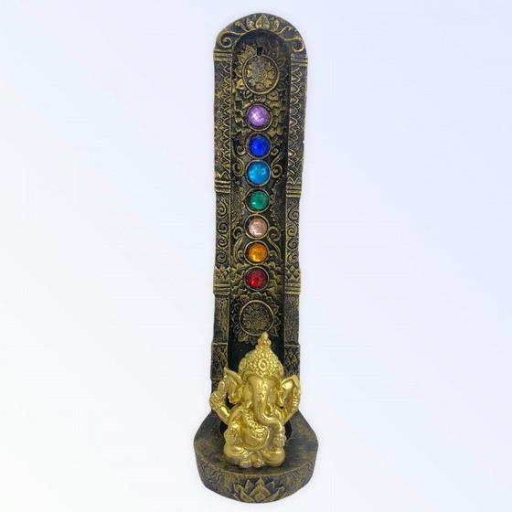 Imagem de Incensário Indiano Dourado 7 Chakras Ganesha Vertical 22 cm