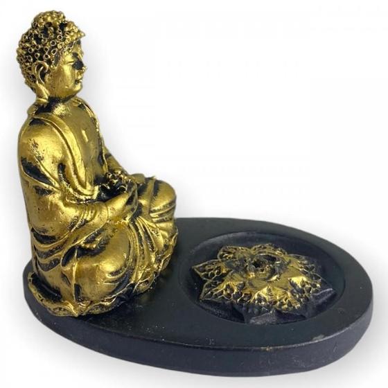 Imagem de Incensário Mini Oval Buda Oriental Dourado 5Cm Em Resina