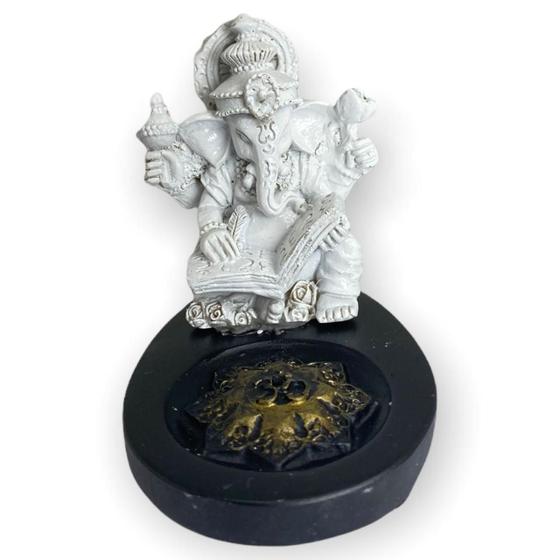 Imagem de Incensário Mini Oval Ganesh Livro branco e preto 5 cm resina
