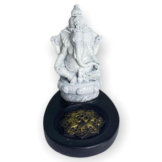 Imagem de Incensário Mini Oval Ganesh Sentado Branco E Preto 5Cm