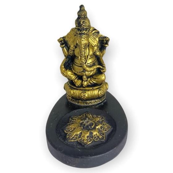 Imagem de Incensário Mini Oval Ganesh Sentado Dourado 5Cm Em Resina