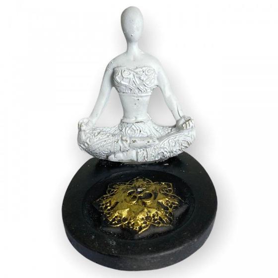 Imagem de Incensário Mini Oval Yoga Branco e Preto 5cm em Resina