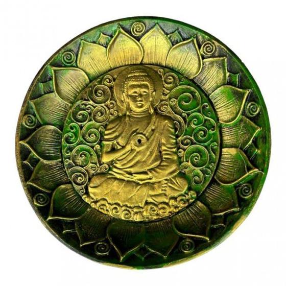 Imagem de Incensário Prato Buda Verde 12 cm em Resina