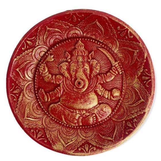 Imagem de Incensário Prato Ganesha 12 Cm Em Resina Vermelho Patinado