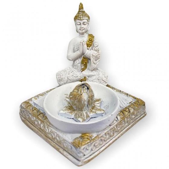 Imagem de Incensário Quadrado Buda Mini Branco 8Cm Em Resina