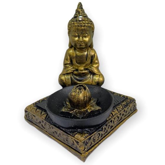 Imagem de Incensário Quadrado Buda Tibetano dourado 8 cm em resina