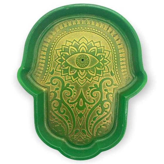 Imagem de Incensário vareta Mão Hamsa Sol verde15 cm em resina