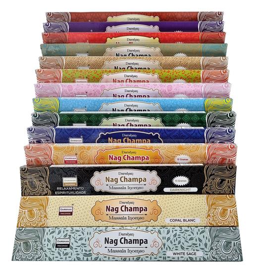 Imagem de Incenso Nag Champa Darshan Massala indiano kit 14 aromas