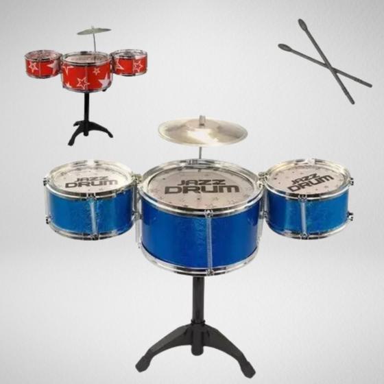 Imagem de Incrível Kit De Bateria Infantil Completo Com 4 Tambores Baquetas e Banquinho Oficial