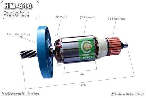 Imagem de Induzido compatível Makita HM-0810 - Martelo Rompedor - Eixo: 165 mm