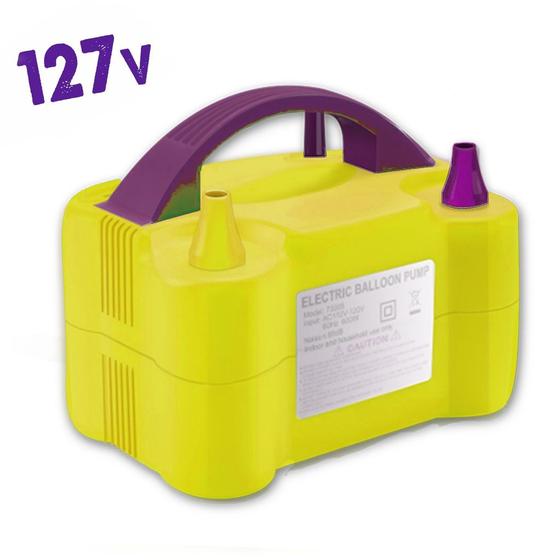 Imagem de Inflador Elétrico Bexiga Bomba 2 Bicos Roxo / Amarelo 127v