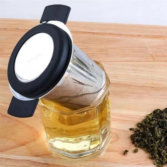 Imagem de Infusor De Chá Coador Em Aço Inoxidável Com Alça Tea Grande Individual Filtro Mergulhador Tampa Copo Xícaras