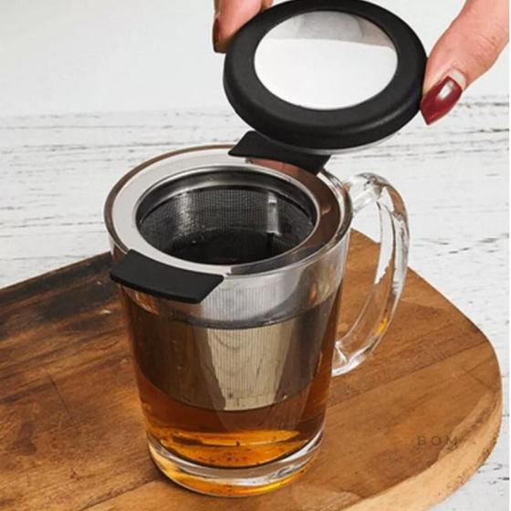 Imagem de Infusor De Chá Coador Em Aço Inoxidável Tipo Cesta Silicone Tea Grande Filtro Inox Mergulhador Copo Xícaras