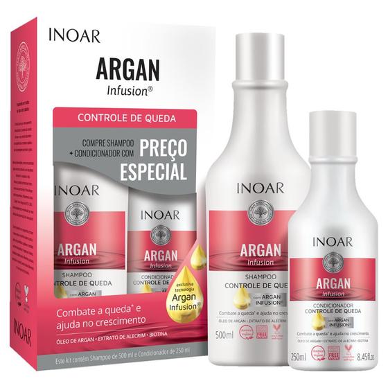 Imagem de Inoar Argan Infusion Controle de Queda Kit Shampoo 500ml e Condicionador 250ml