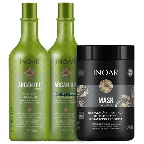 Imagem de Inoar Argan Oil  Shampoo e Condicionador Litro + Mask Collection 1kg
