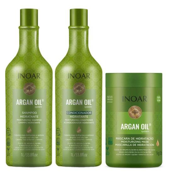 Inoar Kit Shampoo + Condicionador 1L + Máscara Argan Oil 1kg Kit de