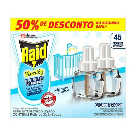 Imagem de Inseticida Elétrico Raid 45N Refil 32,9ml Family - Embalagem com 2 Unidades