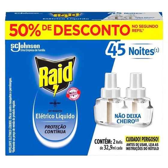 Imagem de Inseticida Elétrico Raid Protector 45 Noites Refil 32,9ml - Embalagem com 2 Unidades