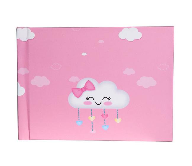 Imagem de Instalivro 10x15 Álbum Autocolante Horizontal para 20 fotos  CHUVA DE AMOR ROSA Infantil Bebê Nuvem