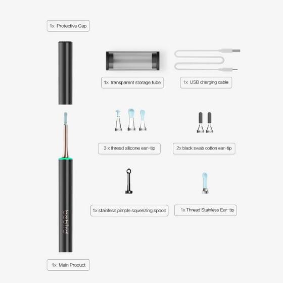 Imagem de Instrumento de Limpeza de Orelha com Visualização Inteligente - Tecnologia Smart Black