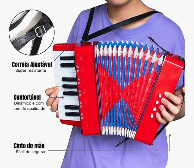 Imagem de Instrumento Musical Acordeon Infantil Gaita 8 Baixos Com Alça