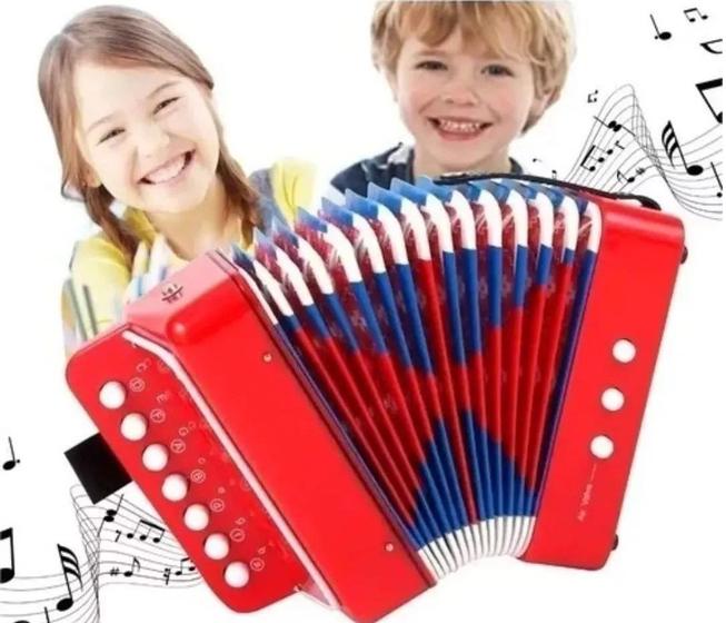 Imagem de Instrumento Musical Sanfona Infantil Acordeon Com 7 Teclas 3 Baixos