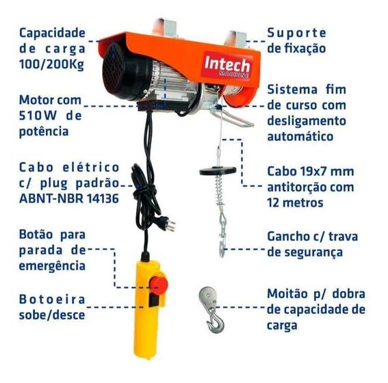 Imagem de Intech machine Elev200 Talha Guincho Elétrico 510w 200kg 220v - 52