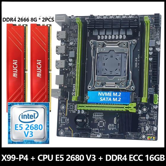 Imagem de Intel Xeon E5 2680 V3 CPU DDR4 16GB 2666MHz RAM MUCAI X99 P4 Kit Placa-mãe