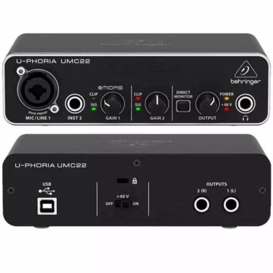 Imagem de Interface Behringer U-Phoria UMC22 110V/220V Preta - Gravação Completa