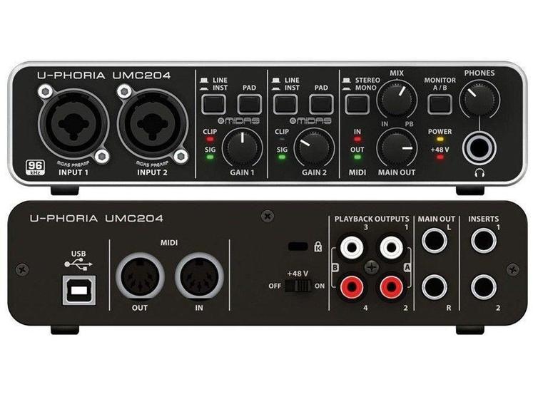 Interface de Áudio Behringer UMC204HD USB Interface de Áudio