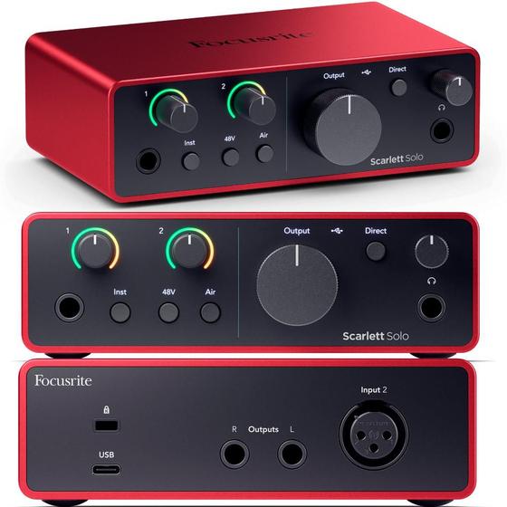 Interface de Áudio Focusrite Scarlett Solo 4th Gen Placa de Áudio 4ª