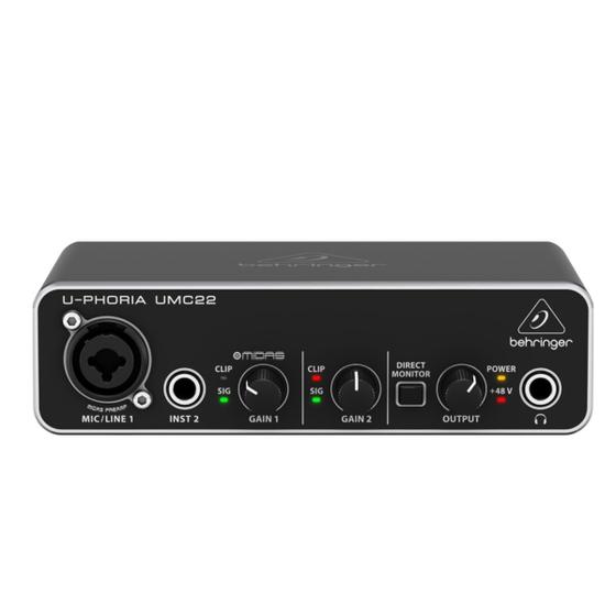 Interface de Áudio USB Behringer U-Phoria UMC22 16-bit/48 kHz com pré Midas Menor preço em Interface de Áudio USB Behringer U-Phoria UMC22 16-bit/48 kHz com pré Midas
