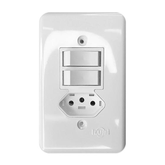 Imagem de Interruptor 1 tecla simples + 1 tecla paralelo 6A Com 10A tomada 250V 2P+T Ilumi