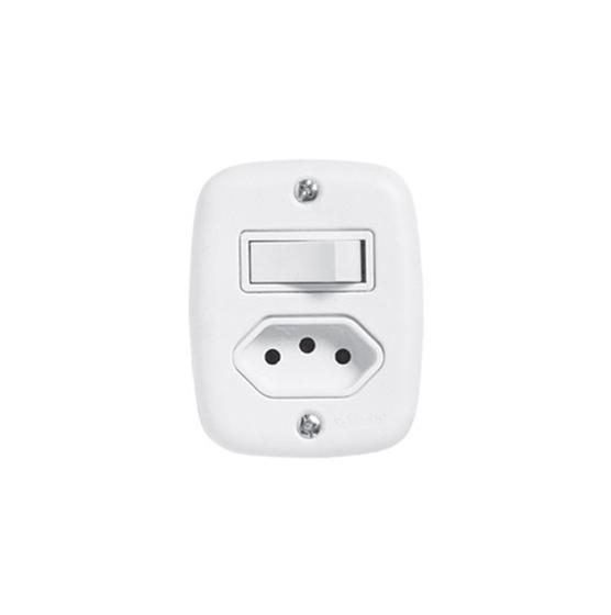 Imagem de Interruptor 1 Tecla Simples 10a + Tomada 2p+t 10a 250v Pluzie Com Placa Ref. 9015