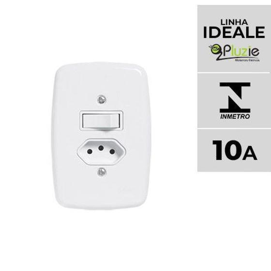 Imagem de Interruptor 1 Tecla Simples + Tomada 10A Ideale Pluzie 4x2 branca 250V