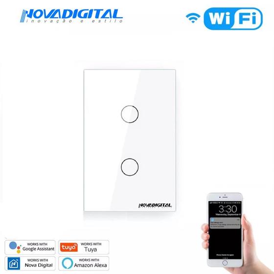 Imagem de Interruptor 2 Botões Branco Touch Wi-fi Novadigital Tuya