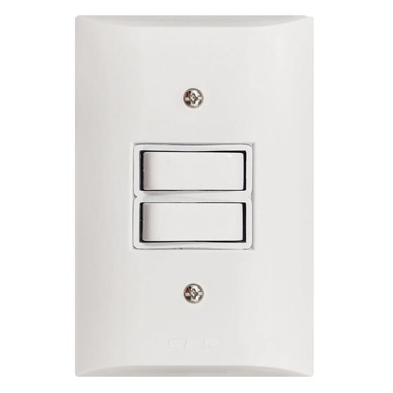 Imagem de Interruptor 2 Teclas 10A Simples Com Placa Espelho Branco Bivolt 127v e 250v