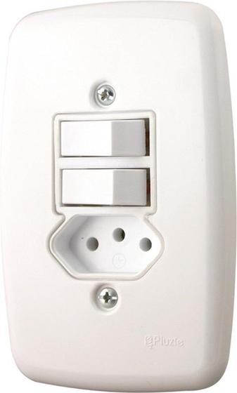 Imagem de Interruptor 2 Teclas e Tomada com Placa 20 A Branco Pluzie