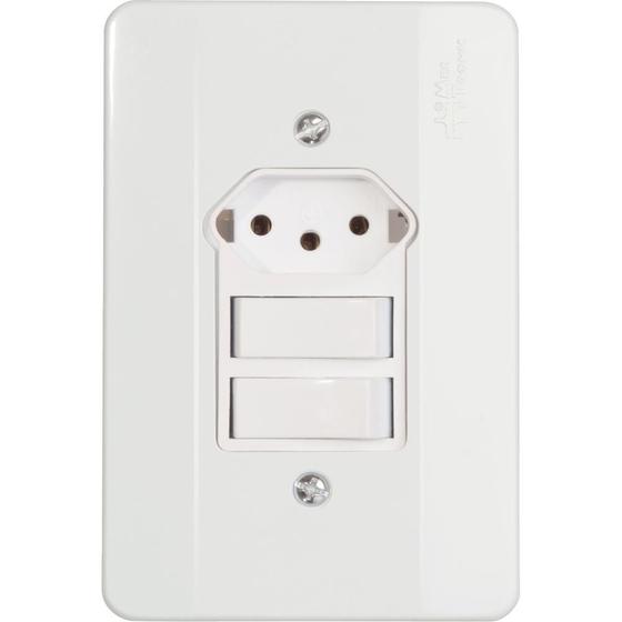 Imagem de Interruptor 2simples+tomada 2polos+terra nbr com placa branca mectronic