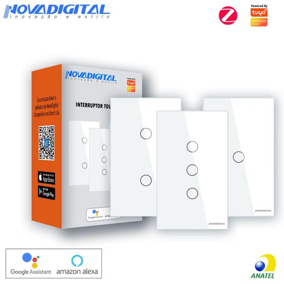 Imagem de Interruptor 3 Botões Zigbee smart Touch Inteligente Branco N