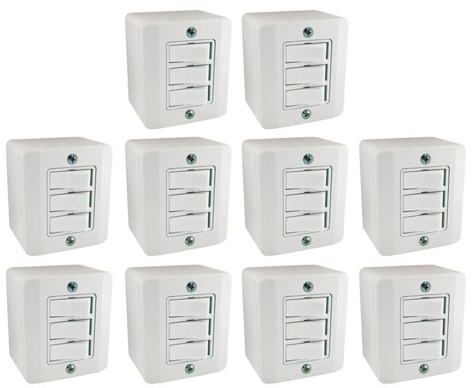 Imagem de Interruptor 3 Teclas Simples Sistema X Branco Radial c/ 10