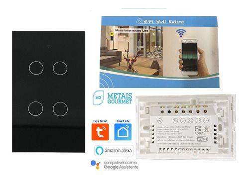 Imagem de Interruptor 4 Teclas Touch Wifi Inteligente Smart Tuya Alexa