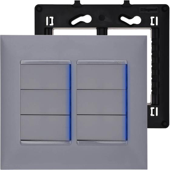 Imagem de Interruptor 4x4 Cinza 6 Teclas Com Led Pial Plus+ Legrand
