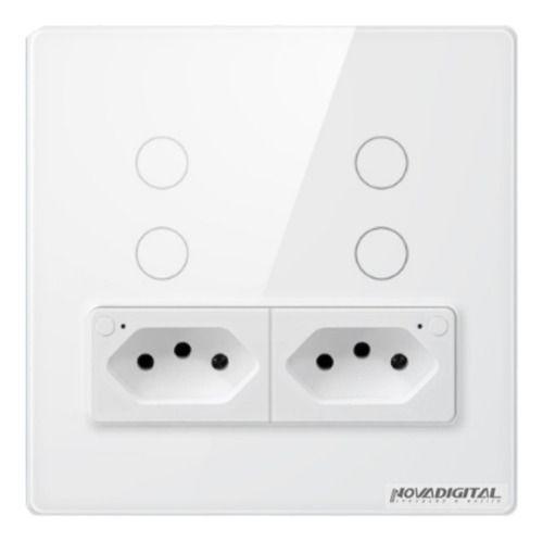 Imagem de Interruptor 4x4 Touch 4 Botões Teclas e Tomada Dupla Inteligente Wifi